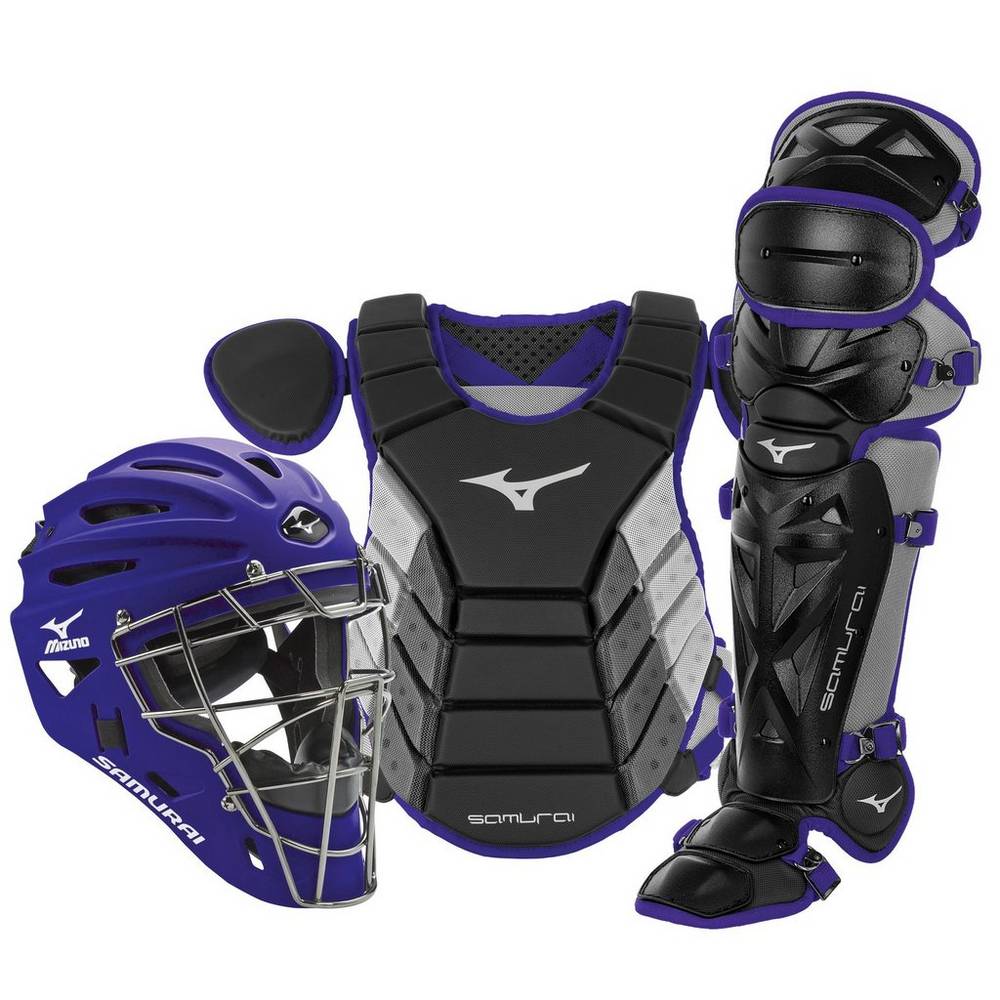 Mizuno Men's Samurai Adult 15" Baseball Boxed Catcher’s Gear Set Black/Purple (380418-CIH)